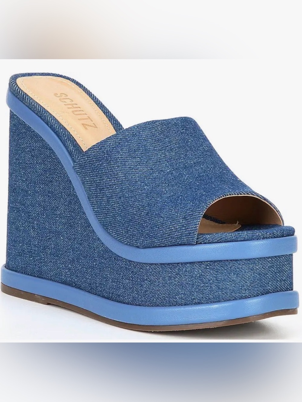 SCHUTZ Denim Blue Platform high Wedge Mule new 7
